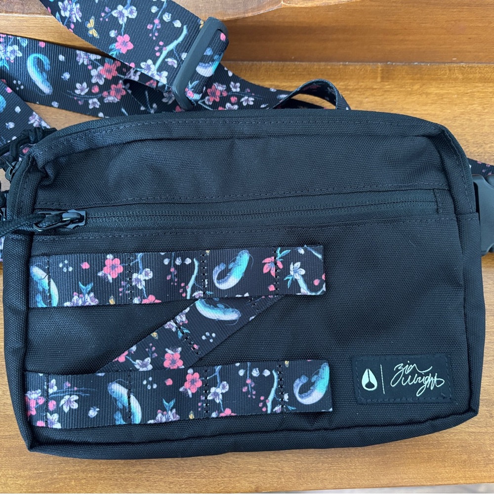 Nixon Zion Wright Black Crossbody Bag with Floral Strap